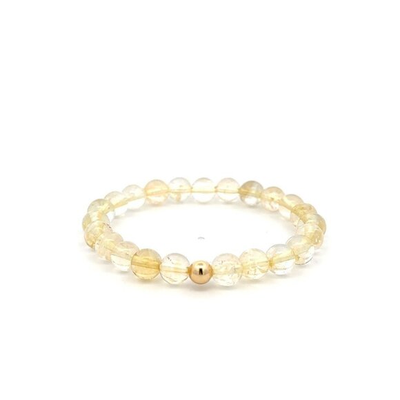 Unbranded Jewelry - Natural Citrine Gemstones 6mm Stretchable Bracelet 18k Gold Bead Charm